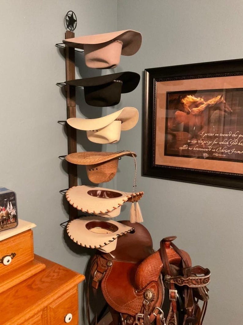 Large Hat Rack 6-piece Wall-mount Western Hat Rack With Wooden Board, Storage Hat ...