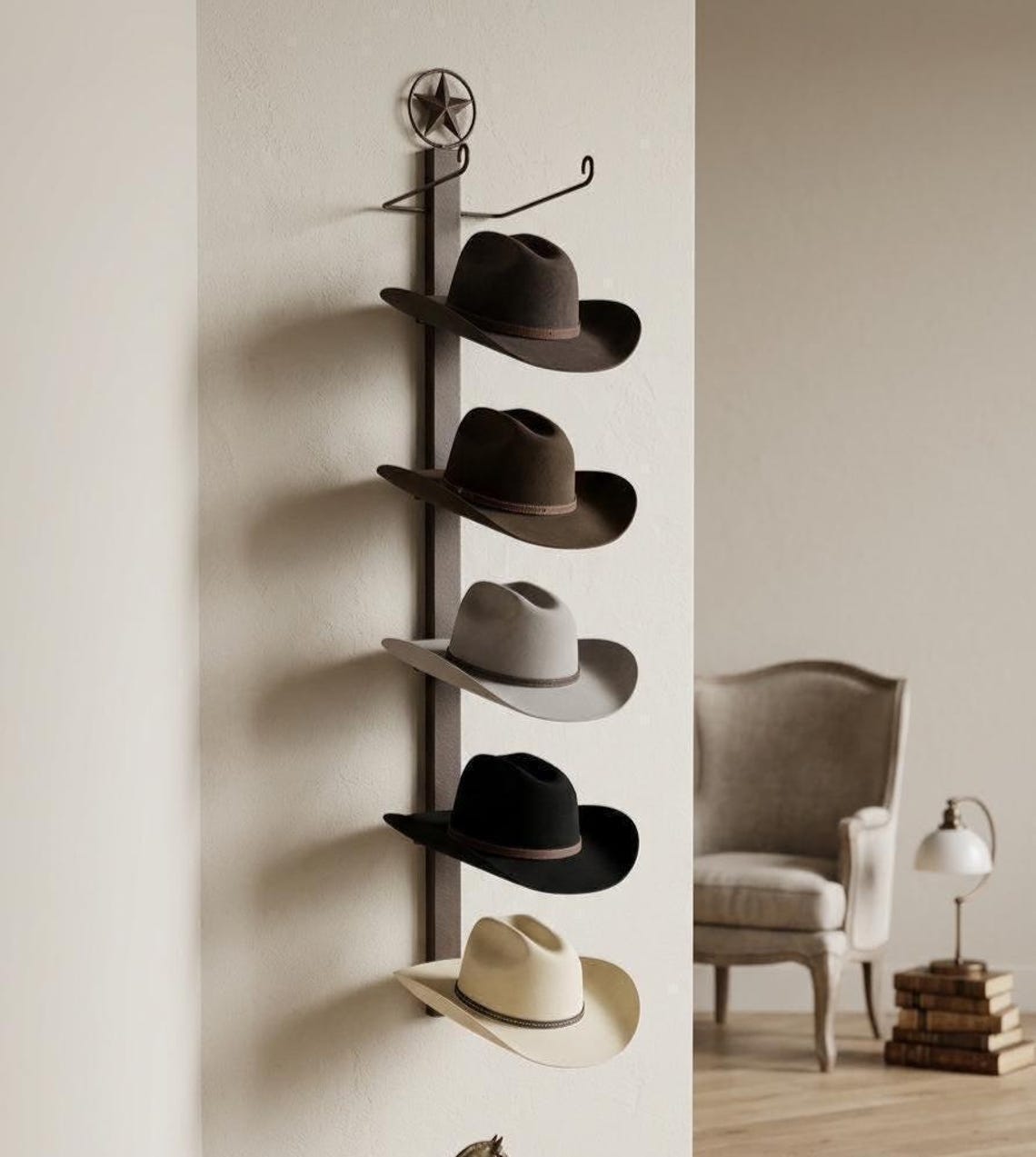 Large Hat Rack 6-piece Wall-mount Western Hat Rack With Wooden Board, Storage Hat ...