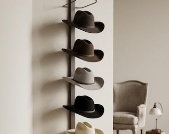 6-Piece Wall-Mount Western Hat Rack with Wooden Board, Storage Hat Holder Organizer, Gift Item