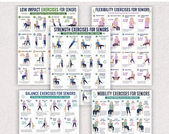 Senior Exercise Bundle | Exercise Charts for Seniors | Strength, Balance, Mobility, Flexibility & Low Impact Workouts | Printable PDF