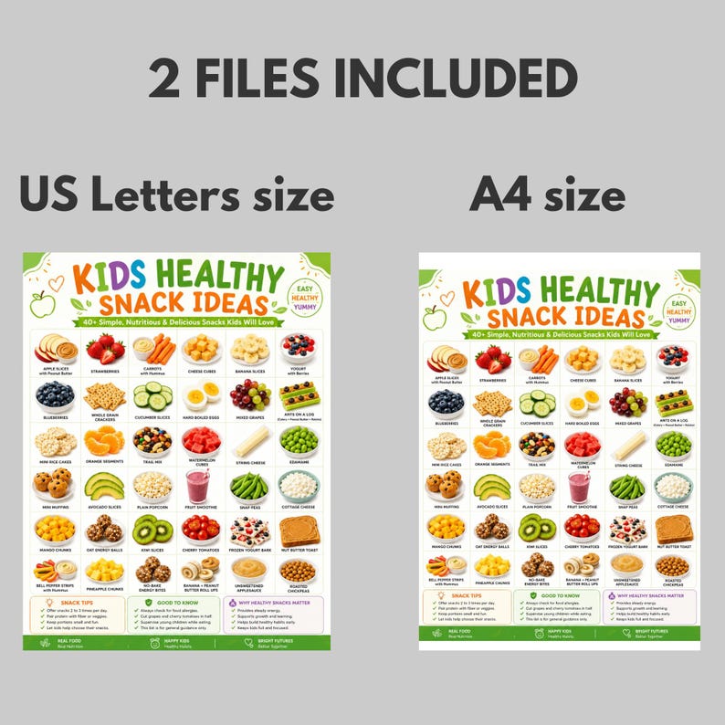 Lista di spuntini sani per bambini stampabile / Oltre 40 idee per spuntini sani in PDF / Tabella degli alimenti per la merenda scolastica / Guida agli spuntini dopo scuola immagine 6