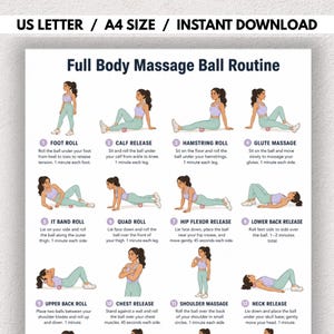 Full Body Massage Ball Routine PDF | 16 Illustrated Exercises | Trigger Point & Muscle Release Chart | printable workout
