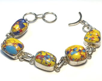 925 Mosaic Balloon Jasper Link Bracelet