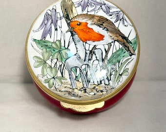 Vintage Crummles and Co. Hand Painted Decorative Enamel Trinket Box - Red