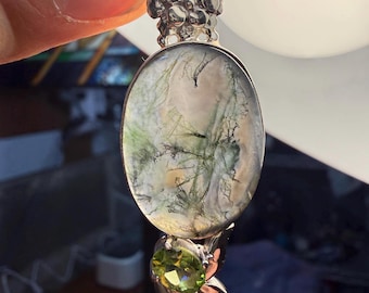 925 Moss Agate and Peridot Pendant