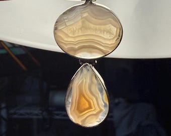 925 Botswana Agate Pendant : Pear and Oval Cut