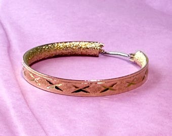 Gold-Tone Etched Hoop Earrings : Textured, Hinge Backs