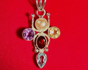 Silver and Multi-Gemstone Necklace Pendant
