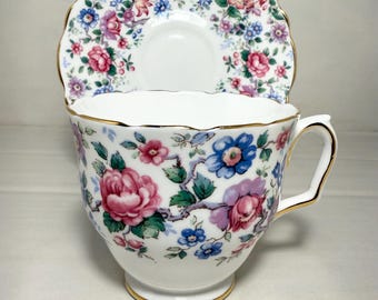 Crown Staffordshire Fine Bone China Tea Cup Saucer – Wildflower Floral Pattern