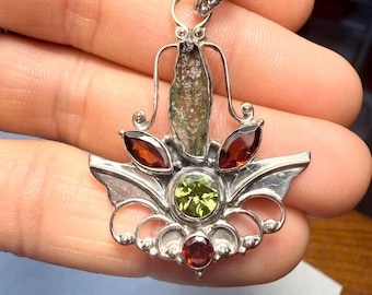 925 Art Deco Style Green and Purple Gemstones Pendant