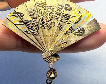 Vintage Articulated Folding Fan Pendant or Keychain