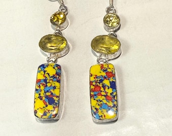 Silver, Citrine and Jasper Dangle Earrings