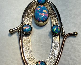 925 Handmade Blue Opal Artisan Pendant