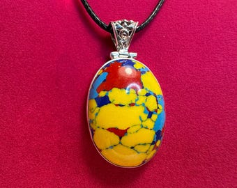 Silver and Mosaic Jasper Pendant Necklace