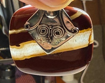 925 Red Silver Leaf Jasper Pendant