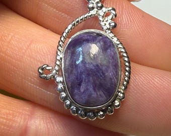 925 Purple Charoite Pendant with Intricate Silver Designs