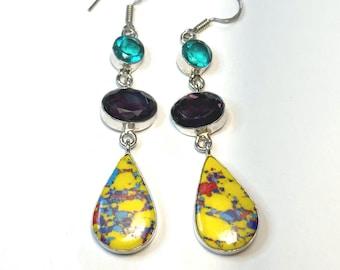 925 Amethyst, Jasper and Topaz Dangle Earrings