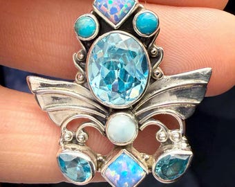 925 Blue Gemstones Art Deco Style Pendant
