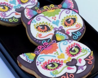 Calavera Cat Sugar Skull Sugar Cookies (Set of Six)