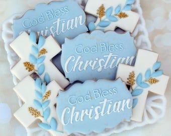 Baby Boy Baptism Sugar Cookies (Set of Six)