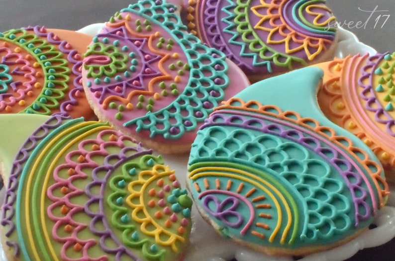 Custom Paisley Lace Sugar Cookies Set of Six image 1