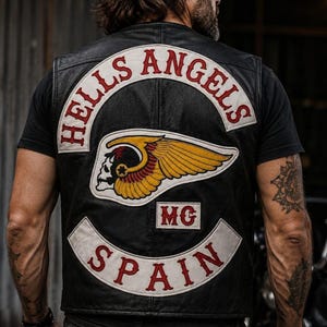 New Hells Angel Spain Leather Vest | Embroidered Back Patch | Motorcycle Vest 100% Cowhide