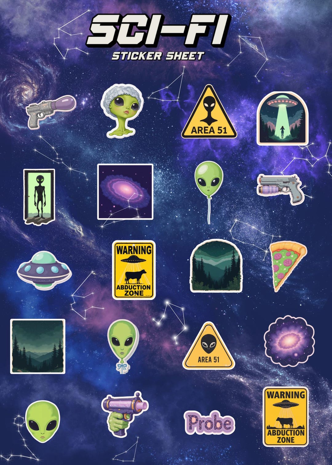 Sci-fi Alien Sticker Sheet - Etsy