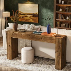 Farmhouse Console Table, 63 Inch Solid Wood Entryway Table, Rustic Brown Sofa Table Behind Couch, Narrow Hallway Table for Living Room Foyer