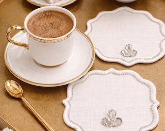 Perlen Aida Stoffservietten für türkische Kaffee Präsentation, Braut Aussteuer (6er-Set)