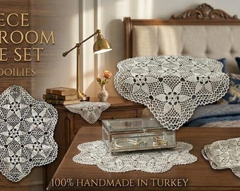 Set von 6 Handgefertigten Baumwoll-Spitzendeckchen, Vintage-Stil gehäkelte Tischsets (23 cm)