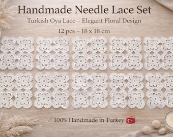 Handgefertigtes Türkisches Nadel-Spitzen-Set, 12 Oya-Deckchen, Vintage-Blumendekor