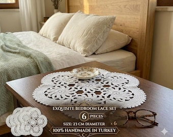 Handgemachte türkische Spitze Schlafzimmer Set | Elegantes Vintage Wohndekor (6-teilig, 23 cm)
