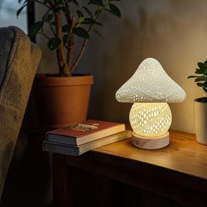 Printed Mushroom Lamp Nordic Rechargeable LED Table Lamp Dimmable Night Light Minimalist Desk Decor