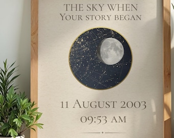 Custom Moon Phase & Sky Map Poster | Personalized Star Map Print | Celestial Wall Art | Meaningful Gift | Mycosmogram