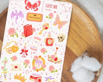 ROMANTASY Sticker Sheet | Fantasy Romance Stickers | Book Lover Stickers | Cute Planner Stickers | Dragon Aesthetic