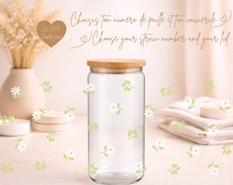 DAISY Iced Coffee Glass 16 oz | Minimalist Daisy Glass, Floral Cottagecore | Libbey Style Cup with Lid & Straw