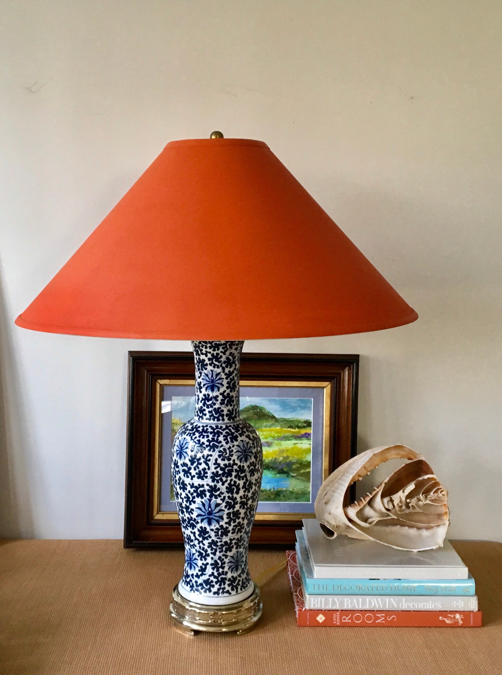 Vintage Blue and White Chinoiserie Table Lamp on a Brass Base Etsy