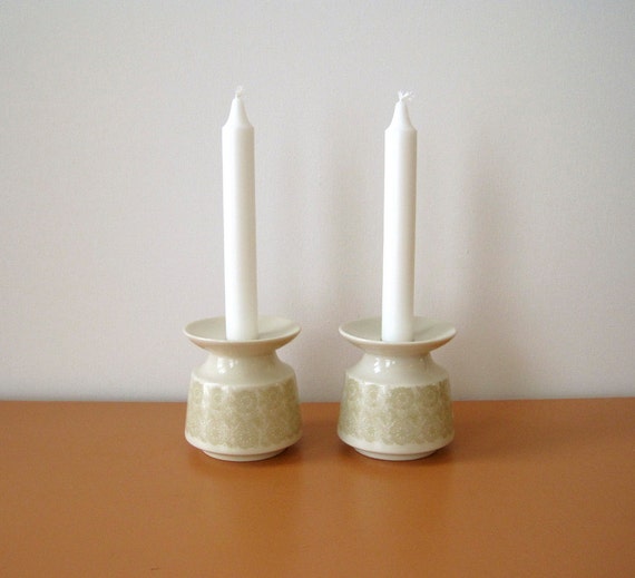 Items similar to Mid Century Ceramic Candle Holders, Ivory Floral, Made