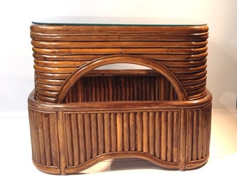 Paul Frankl, Palm Beach Tiered Rattan Side Table Coffee Table