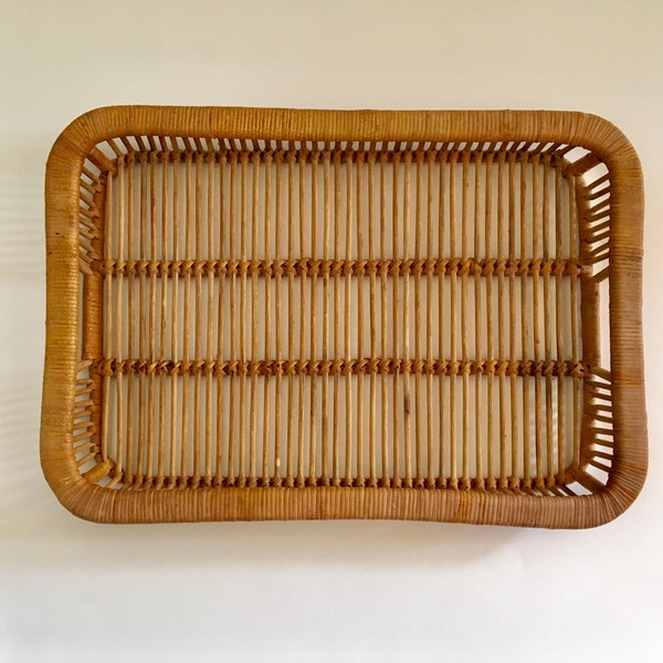 Vintage Natural Rattan Tray with Handles, Franco Albini Style