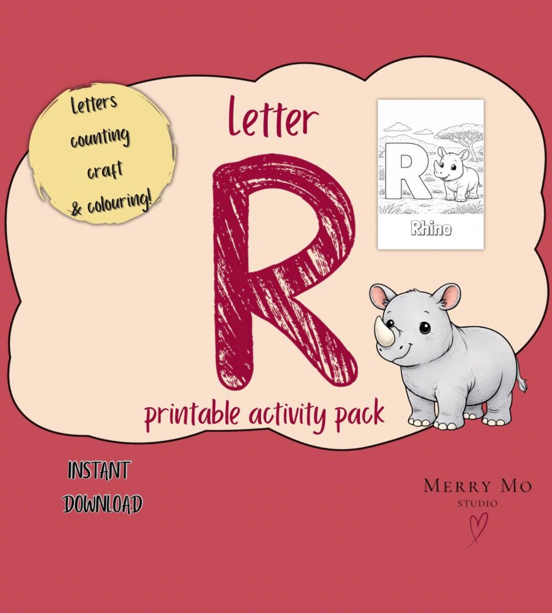 Letter R Activity Pack – Rhino Themed Preschool Worksheets (digital ...