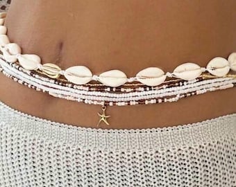 Boho seashell layered waist beads 31.5 inches
