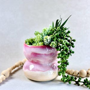 Handmade Ceramic Cachepot | Pink Sherbert Glaze | Wheel Thrown Bubble Planter | 3.5 Inch Pot Cover
