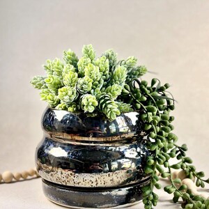 Handmade Ceramic Bubble Planter with Saucer | Chrome Mirror Glaze | Wheel Thrown Plant Pot