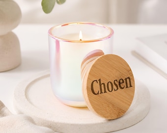 Personalized Christian Engraved Candle, Faith Gift, Engraved Bamboo Lid Candle, Baptism Gift, Confirmation Gift, Christian Keepsake candle