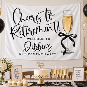 Cheers To Retirement Sheet Backdrop, Personalized Retirement Party Tapestry, ustom Welcome Sign Wall Hanging, Unique Retiree Gift
