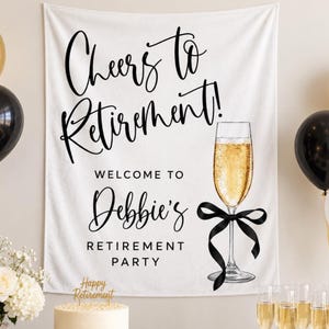 Cheers To Retirement Sheet Backdrop, Personalized Retirement Party Tapestry, ustom Welcome Sign Wall Hanging, Unique Retiree Gift