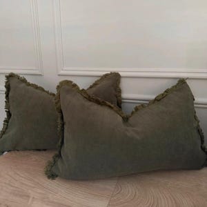 2x Luxury Olive Green Fringe Cushion Covers | Khaki Textured Cushion | Country House Cushion | Rustic Sofa Cushion | Handmade Home Décor