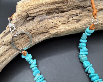 Raw Turquoise Nugget Necklace – Southwestern Boho Leather Statement Jewelry