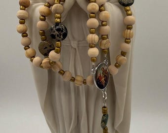 Handmade Green Bead Rosary with Wood & Silver Crucifix – Catholic Prayer Rosary